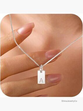 Dainty Initial Necklace Square Pendant 14k Gold Plated Sterling Silver
